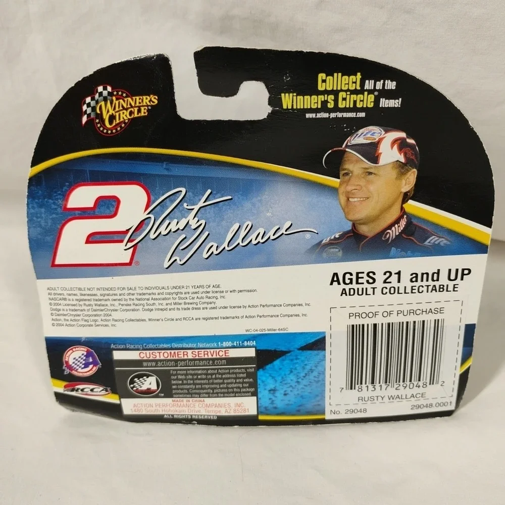 NASCAR Winners Circle #2 Rusty Wallace Miller Lite Mobil 1 1:64 Die Cast Car '04